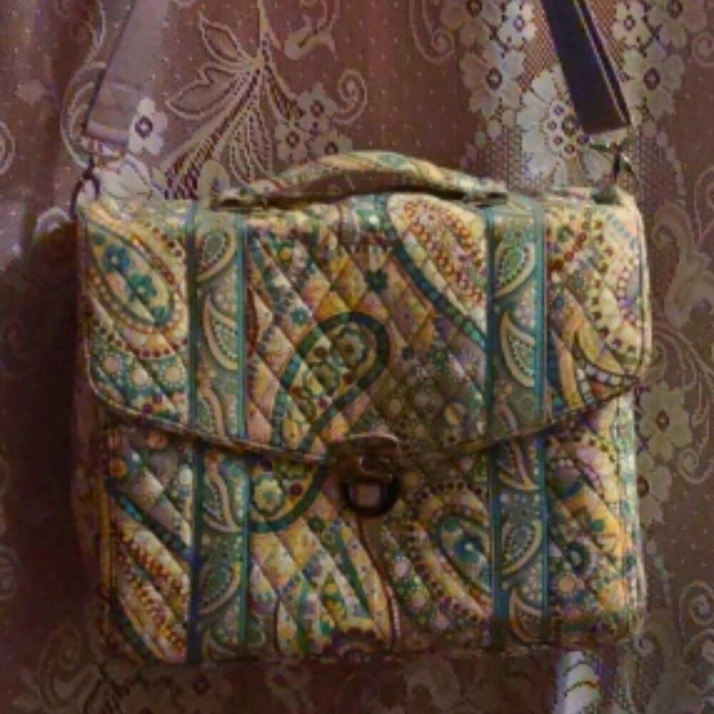 Vera Bradley attache briefcase Paisley Aquaโ Yellow Floral shoulder strapโhandle